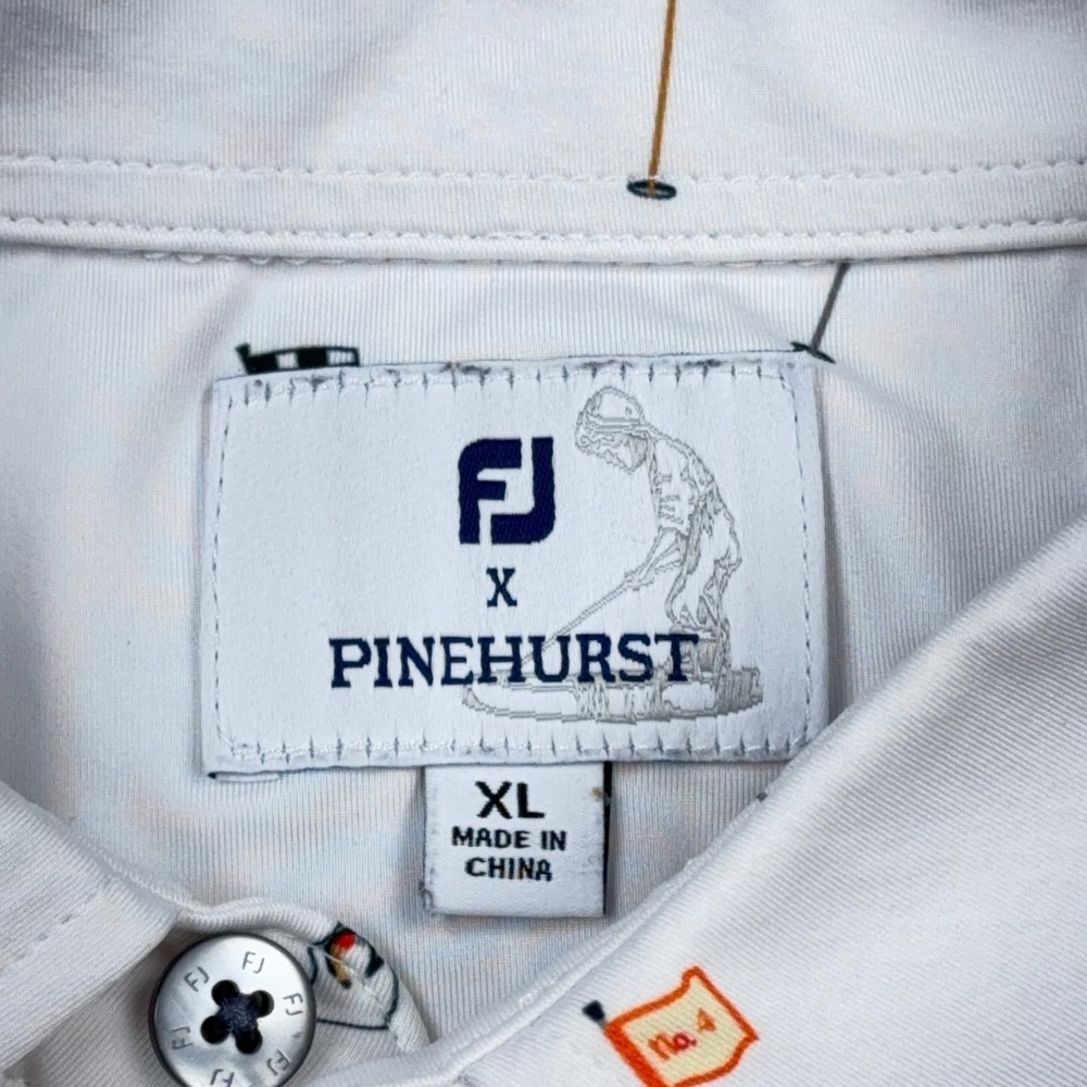 FootJoy Polo Shirt Men XL White Pinehurst Flags Geometric All Over Print STAIN* - Picture 4 of 12